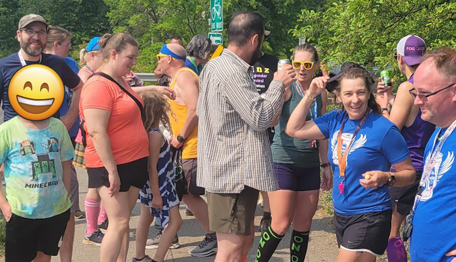 Photo of members of a Detroit area social running club taking a break mid-run
